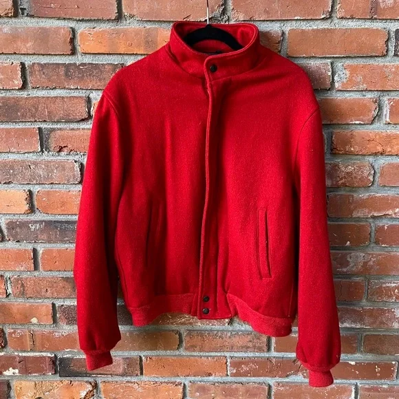 Vintage English Squire Red Wool Bomber Jacket Size 40 - Picture 7 of 8